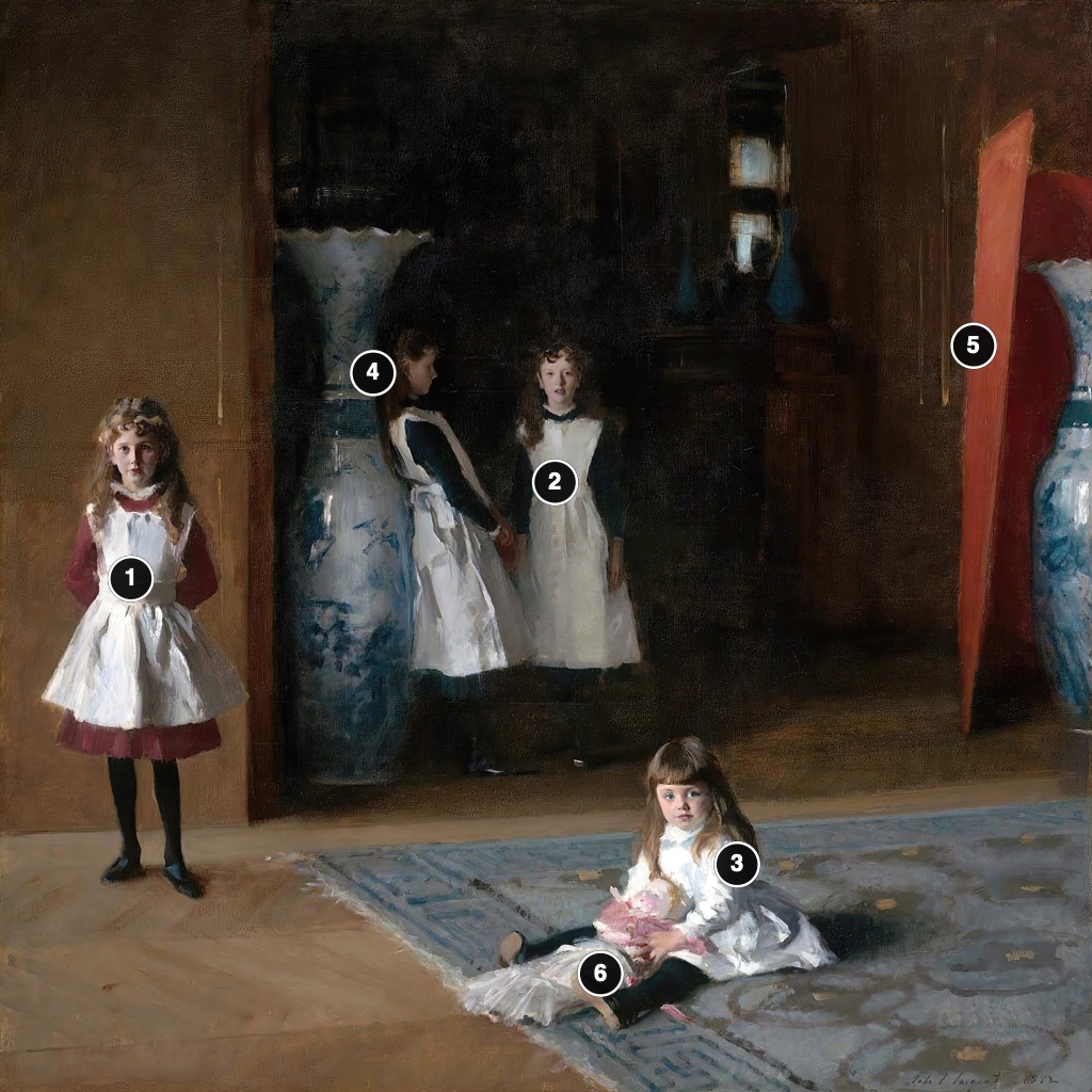 Annotated details from The Daughters of Edward Darley Boit